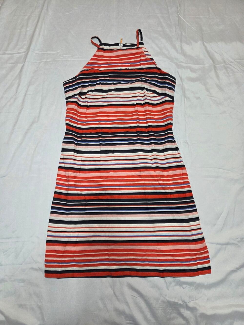 Tommy Hilfiger Striped Halter Mini Dress in Coral, Navy & White